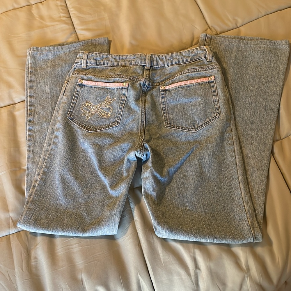 Vintage Y2K Dana Buchman Light Wash Rhinestone Sparkly Jeans with Pink Trim